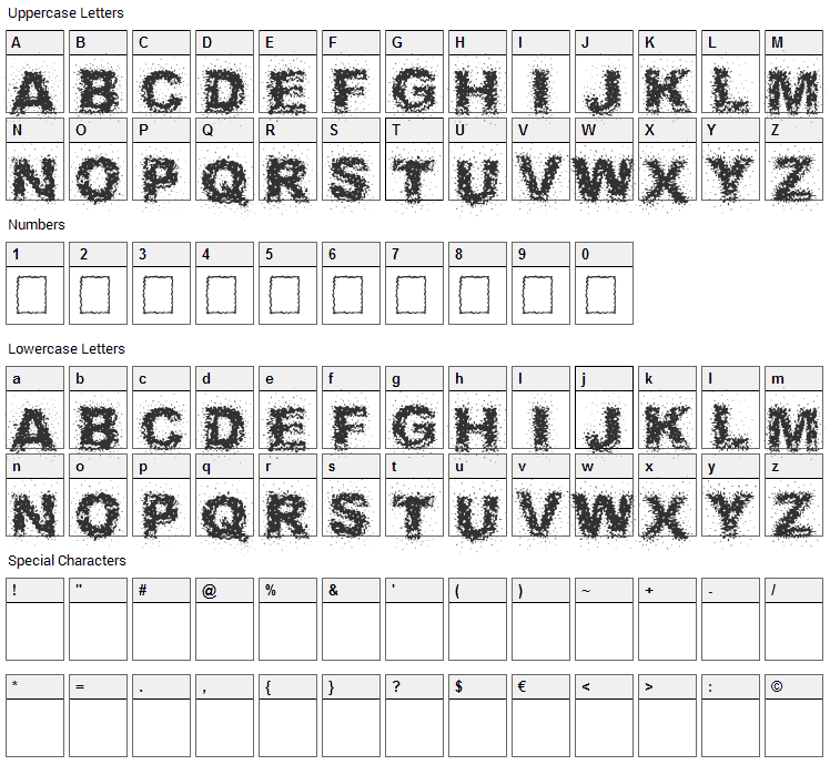 Fuzzed Font Character Map