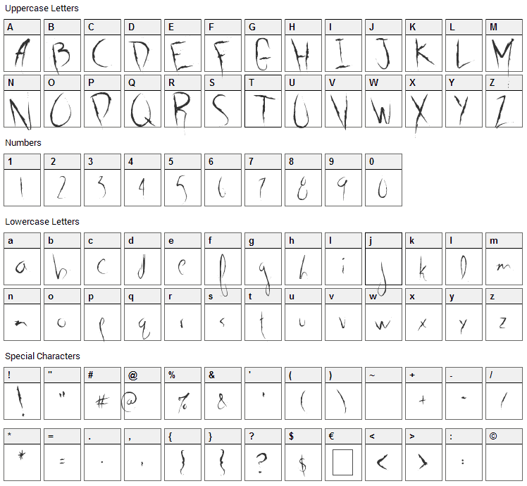G01 Font Character Map
