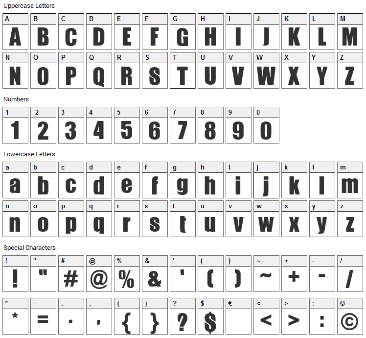 Gabo Font Character Map