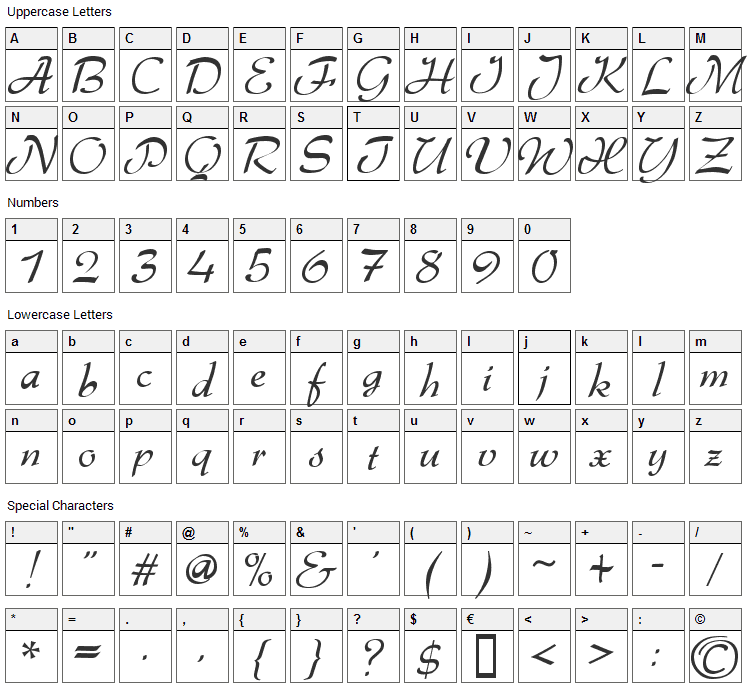 Gabrielle Font Character Map