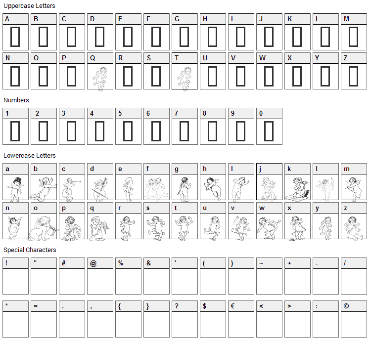 Gabriels Angels Font Character Map