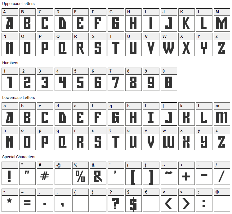 Gagarin Font Character Map