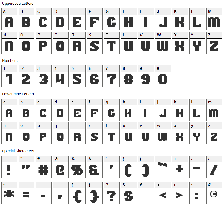 Gaiking Font Character Map
