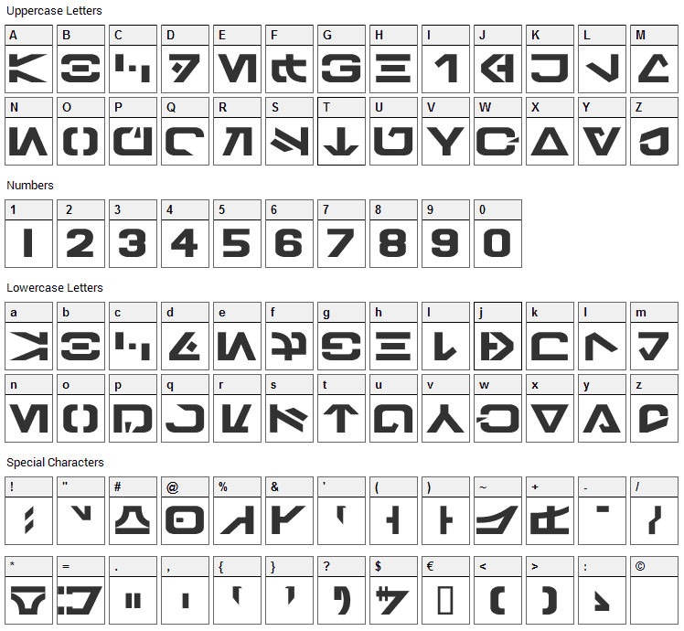 Galactic Basic Font Character Map