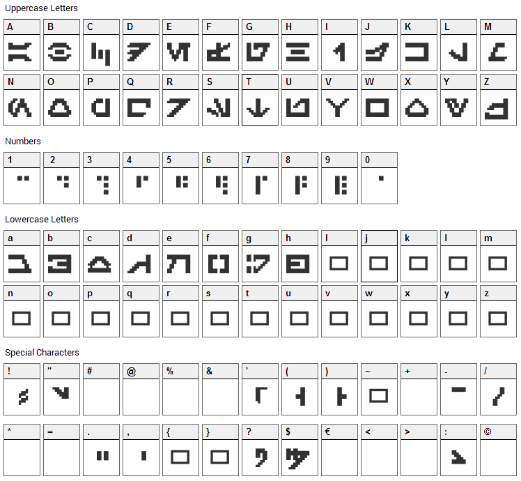 Galactic Mini Font Character Map