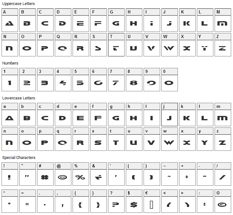 Galant Font Character Map