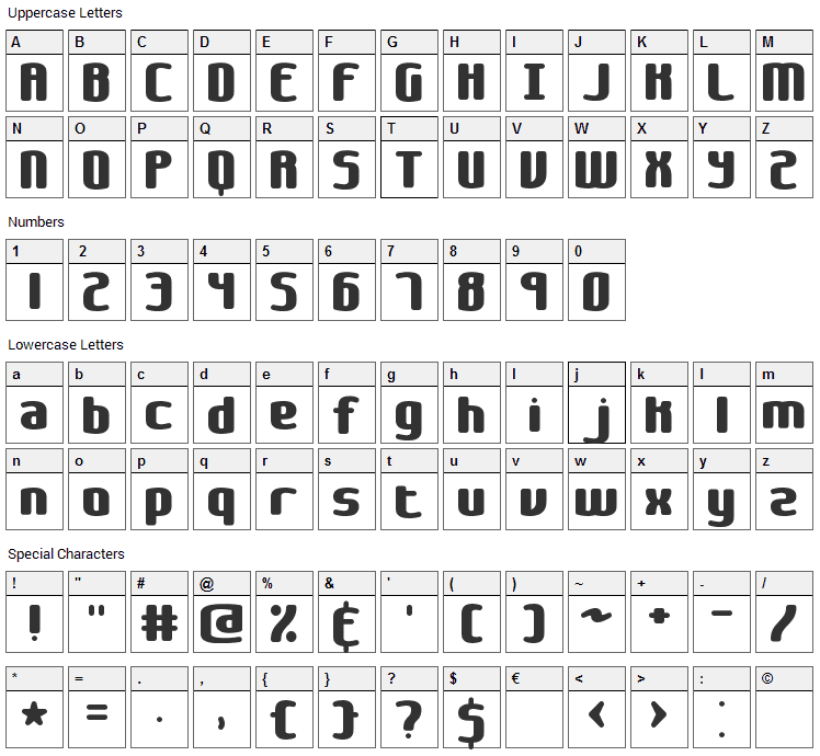 Galapogos Font Character Map