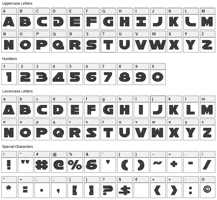 Galaxy 1 Font Character Map