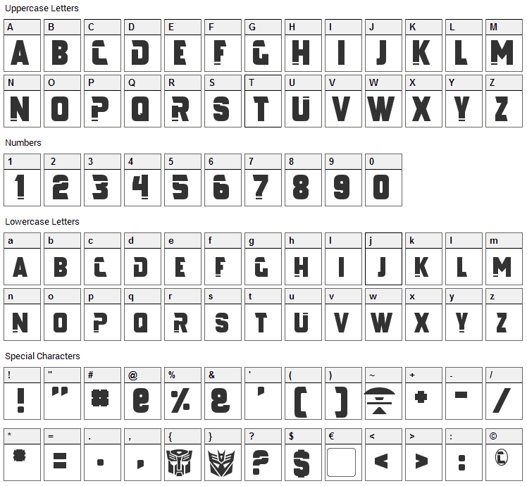 Galaxy Force Font Character Map