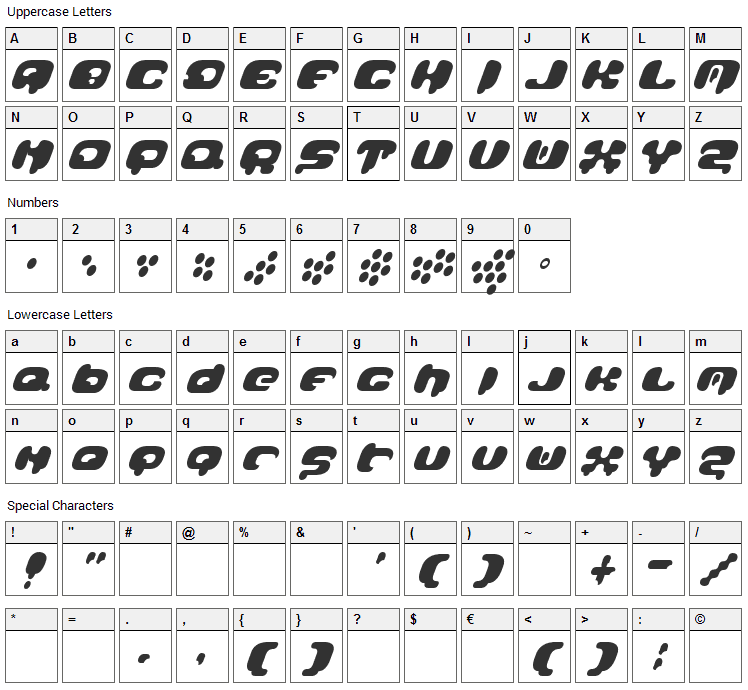 Galaxy Tail Font Character Map