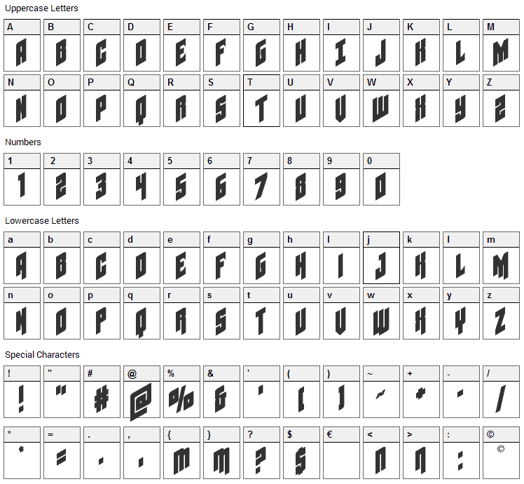 GalaxyForce Font Character Map