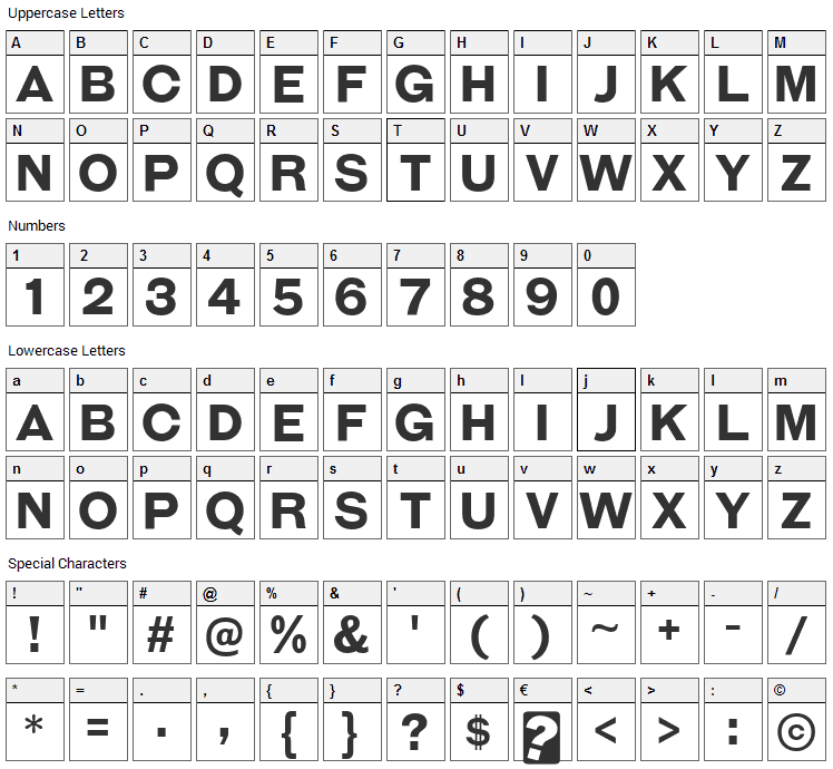 Galderglynn Esquire Font Character Map
