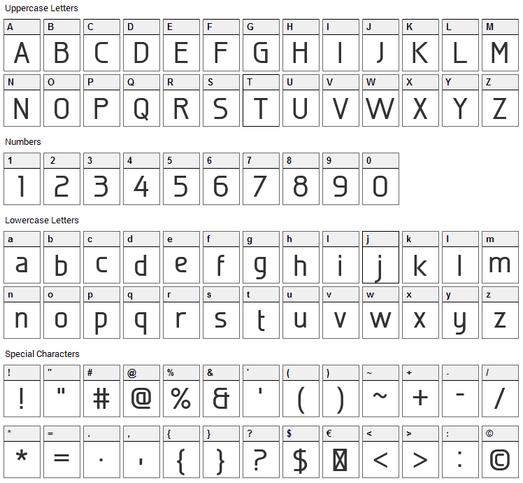 Galette Font Character Map