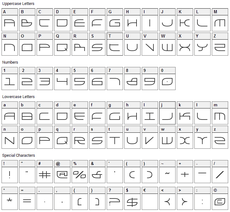 Galga Font Character Map