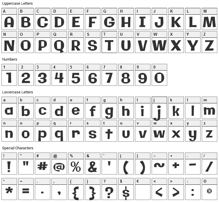 Galindo Font Character Map