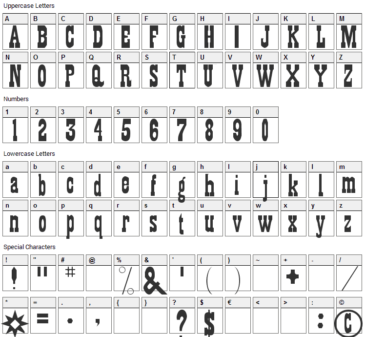 Gambler Font Character Map