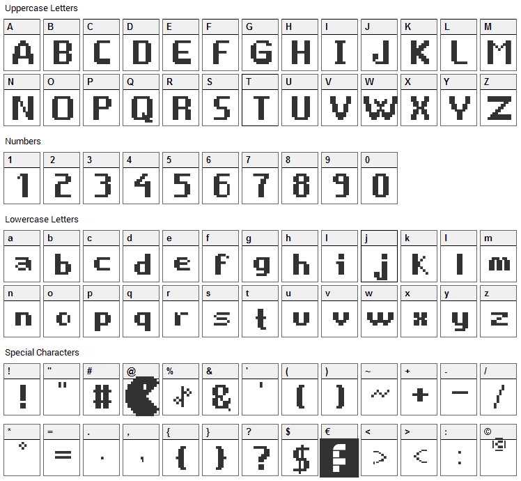 Game Over Font Character Map