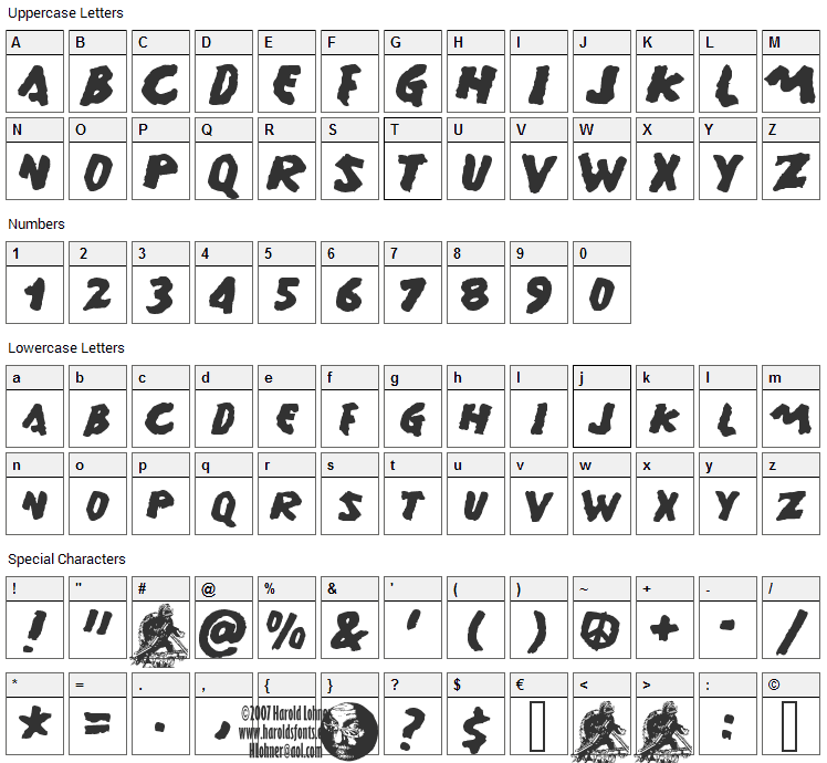 Gamera Font Character Map