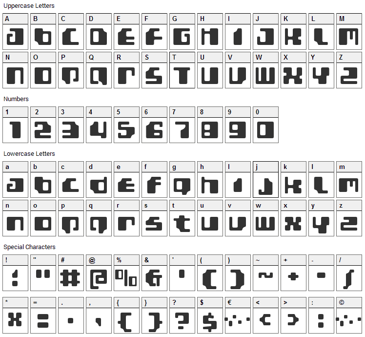Gamma 1500 Font Character Map