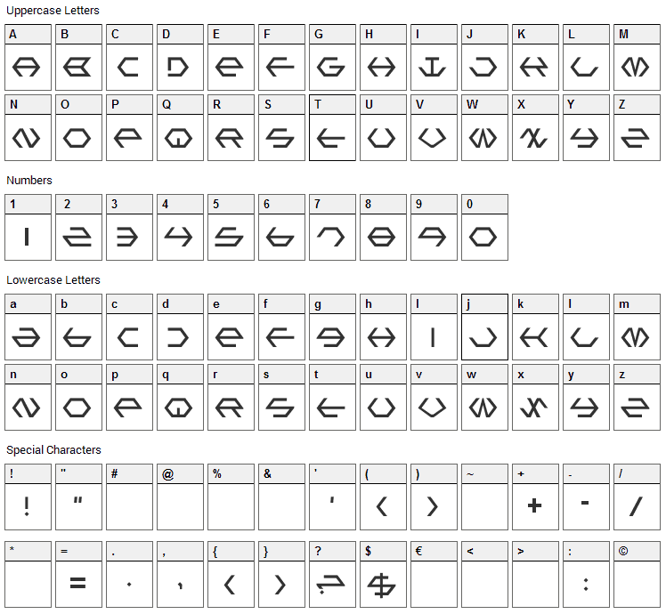 Gamma Sentry Font Character Map