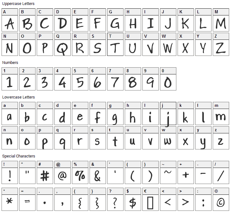 Gapstown Font Character Map