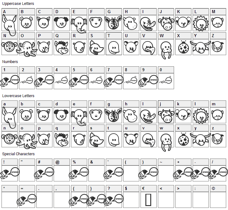 Garanimals Font Character Map