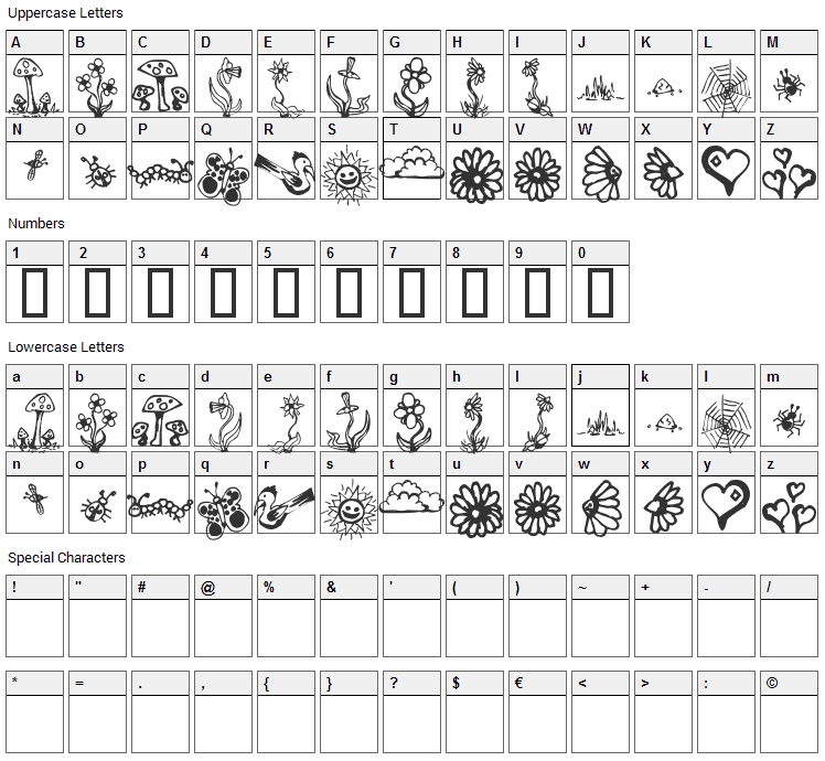Garden Dingbats Font Character Map