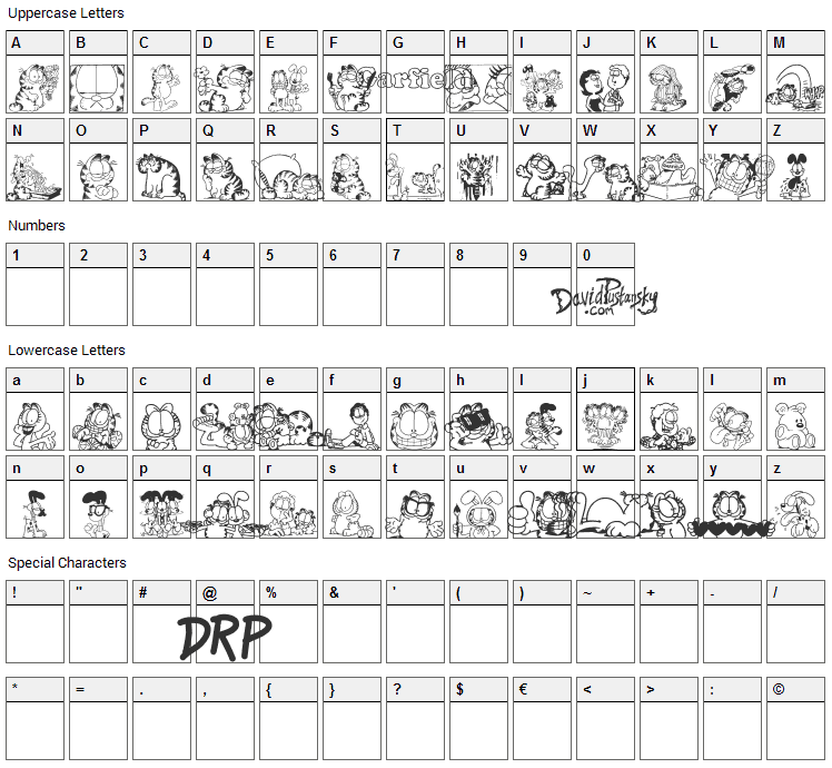 Garfield Hates Mondays Loves Fonts Font Character Map