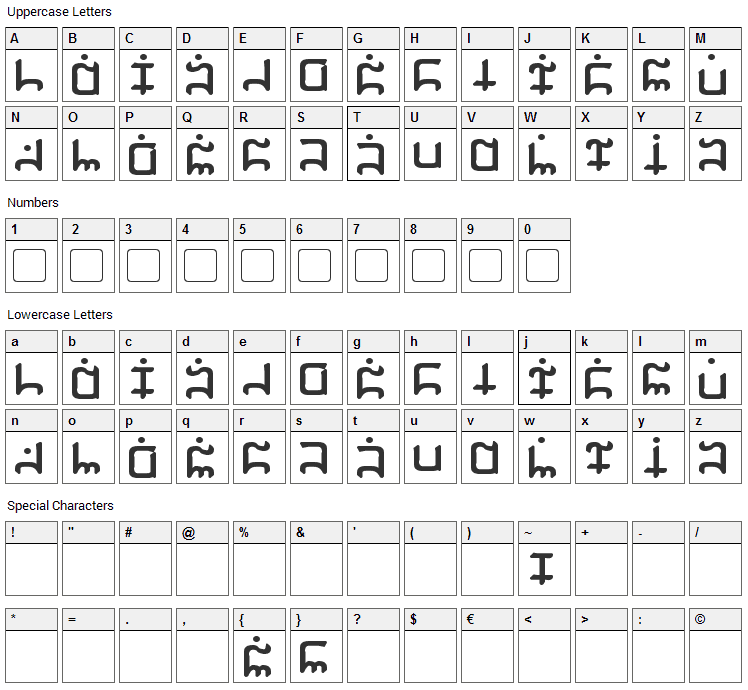 Gargish Font Character Map