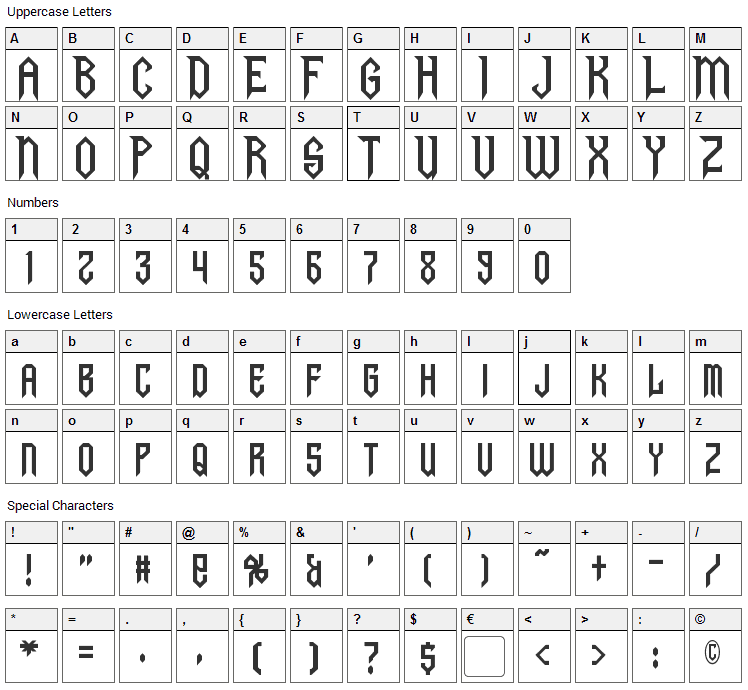 Gargoyles Font Character Map