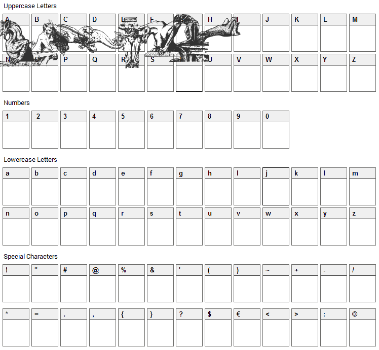 Gargoyles Font Character Map