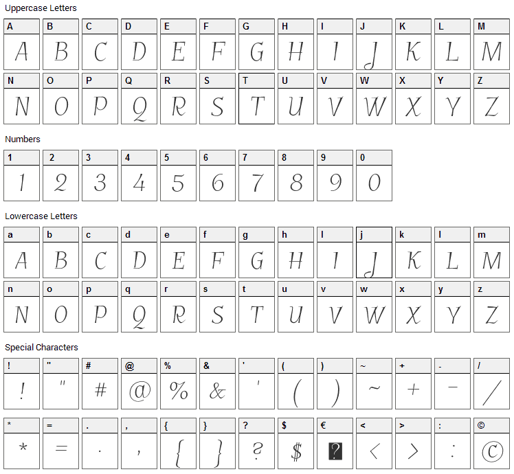 Garineldo SC Font Character Map