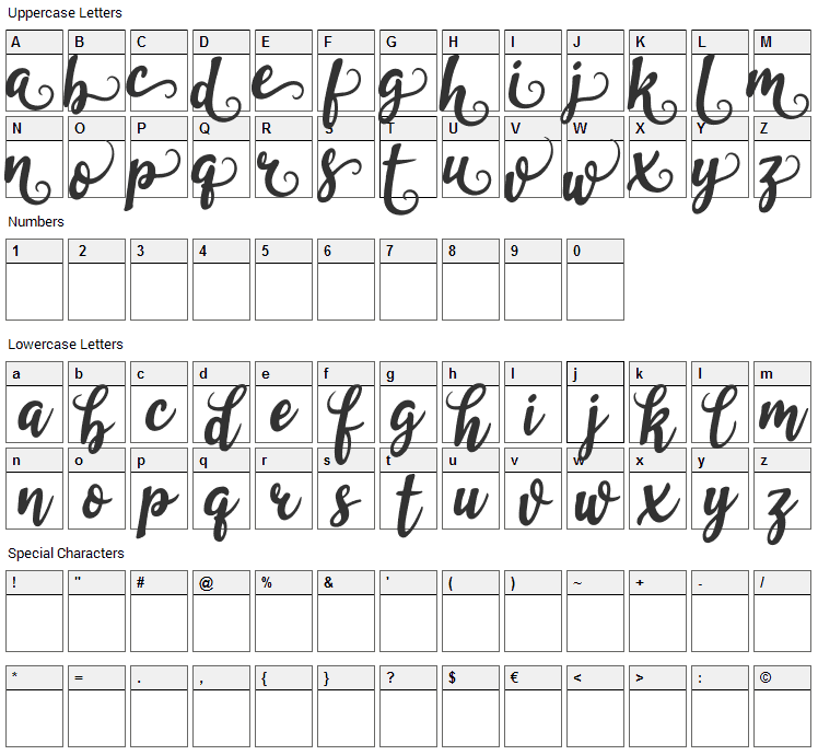 Garlix Brown Font Character Map
