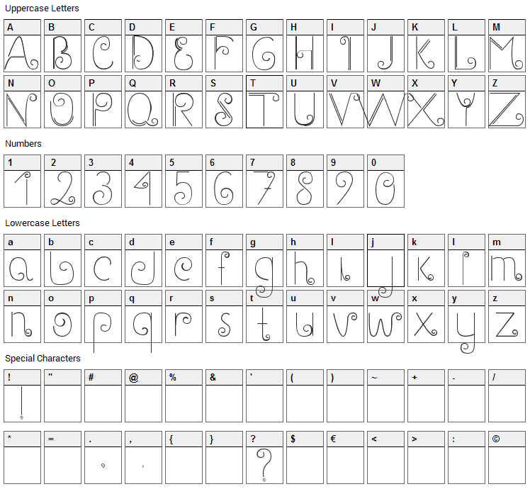 Gary Font Character Map