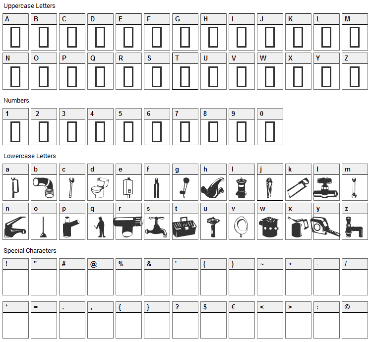 Gasfiterbarrera Font Character Map