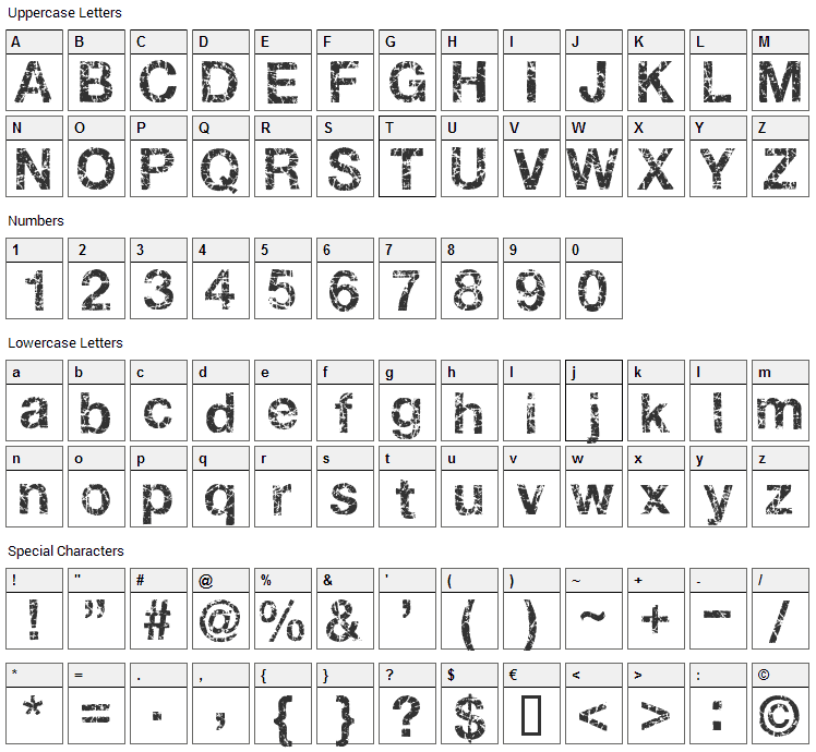 Gastada Font Character Map