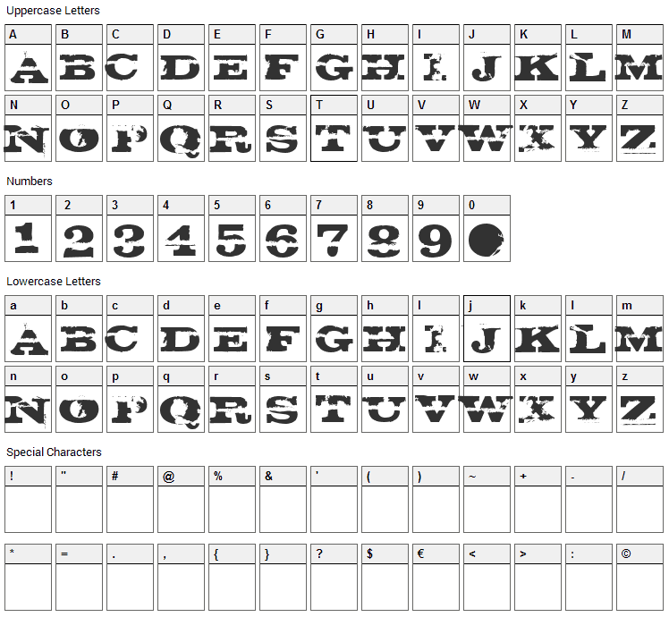 Gatecrasher Font Character Map