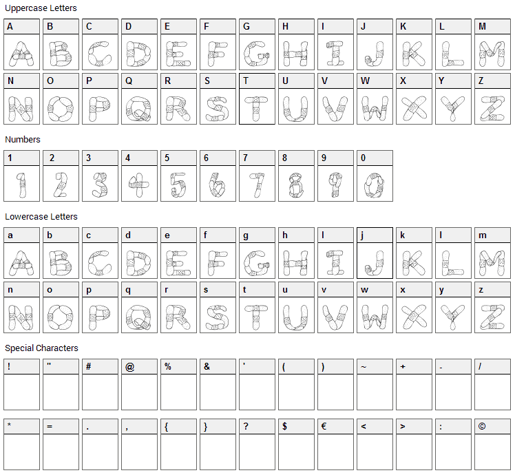 Gauze Strips Font Character Map