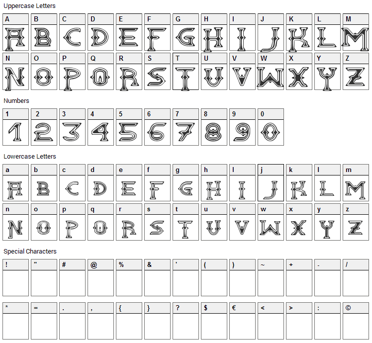 Gawain Font Character Map