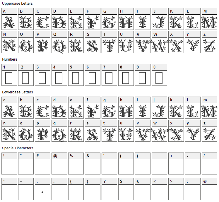 Gayane Font Character Map