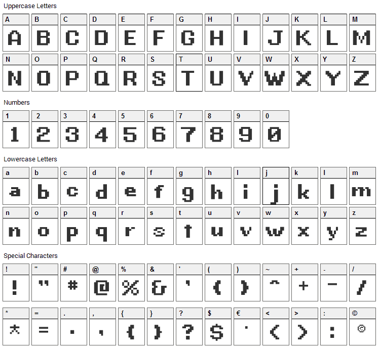 G.B.Boot Font Character Map