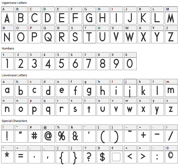 Geddes Font Character Map