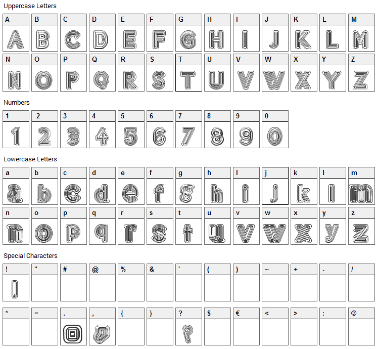 Gelam Font Character Map