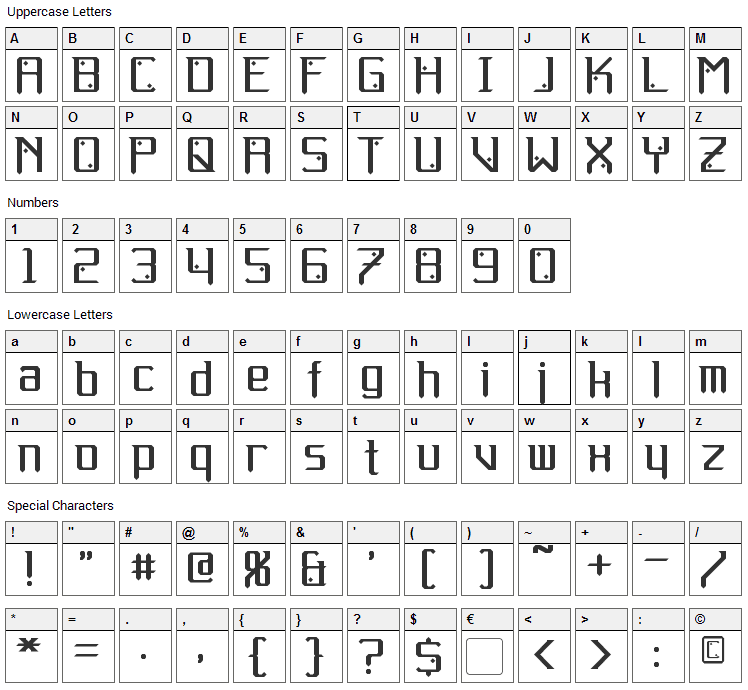 Gemcut Font Character Map