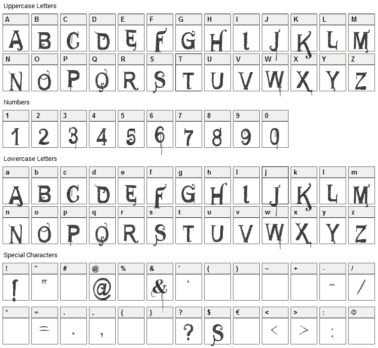 General Use Font Character Map