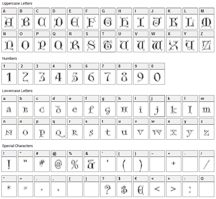 Generic Uncials SnowCapped Font Character Map