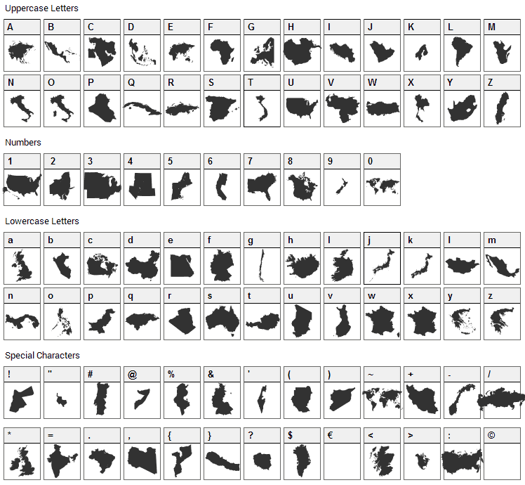 GeoBats Font Character Map