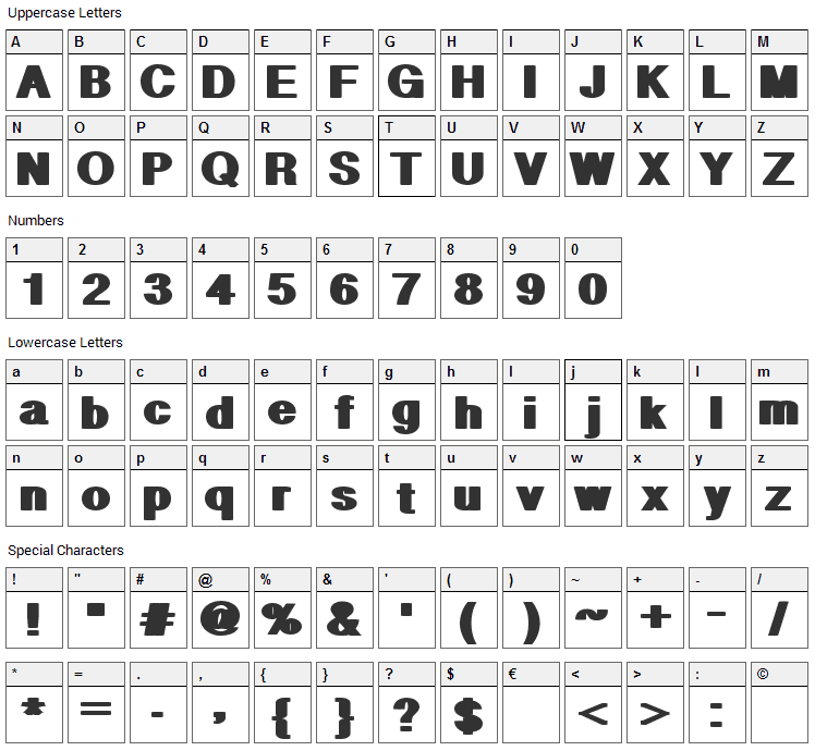 Geometric Font Character Map