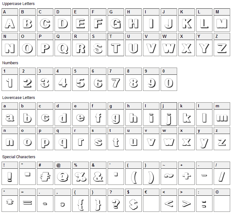 Geometric Shadow Font Character Map