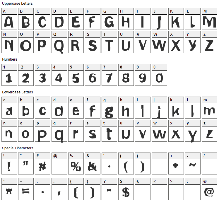 Gepetto Font Character Map